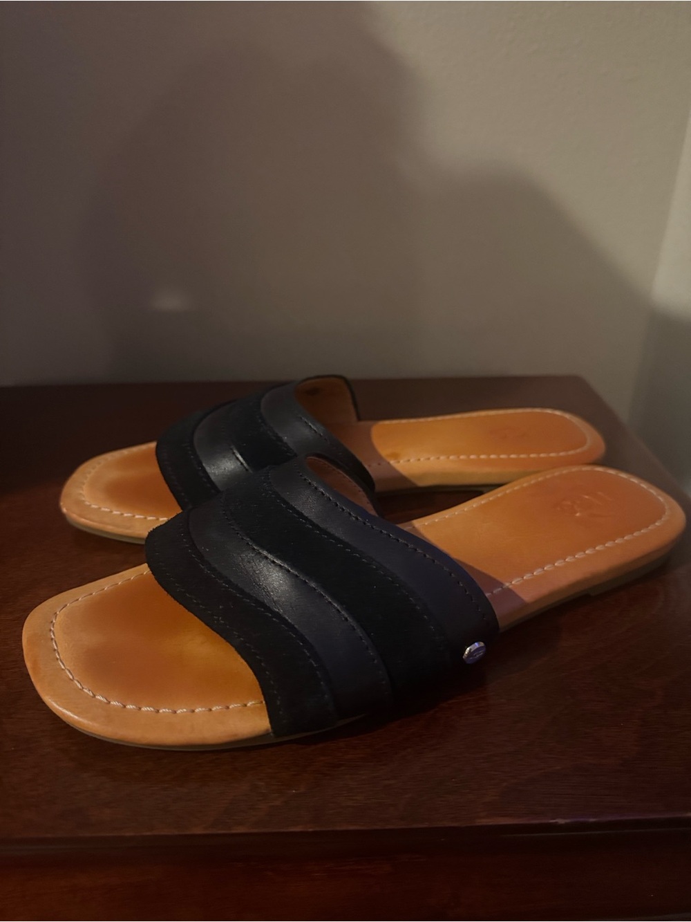 Women’s Black Slide Sandals with Tan Insole